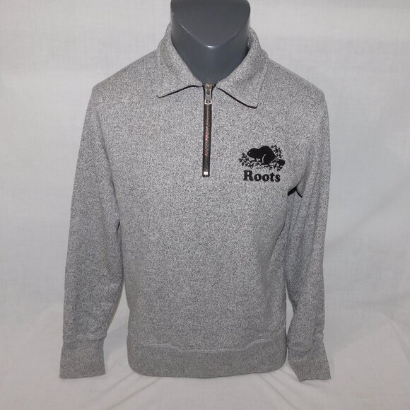 Roots Canada 1/4 Zip Salt and Pepper Pullover Collard Sweatshirt Mens XS Beaver - Picture 1 of 11